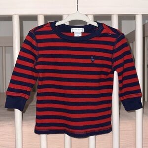 Ralph Lauren Baby Boy Navy + Red Striped 100% Cotton Pullover Sweater Comfy 9 M